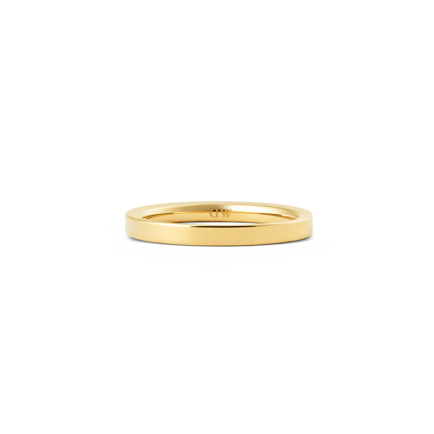 Line Ring Polished Gold 2.5mm shown from the side, highlighting its slim, minimalist gold band and polished finish for a refined, understated look.