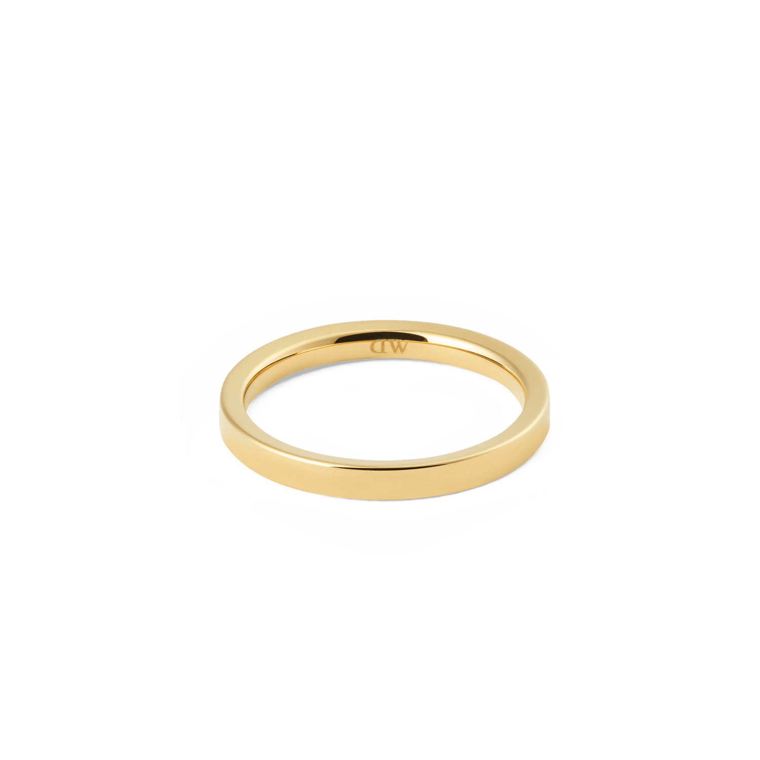 Line Ring Polished Gold 2.5mm displayed flat, featuring a slim gold band with a polished finish and minimalist design, ideal for everyday elegance.