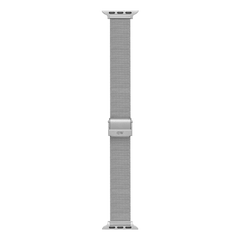 Smartwatch Strap Mesh Silver with a polished stainless steel mesh band and adjustable clasp, designed to fit Apple Watch cases for a comfortable and stylish upgrade.