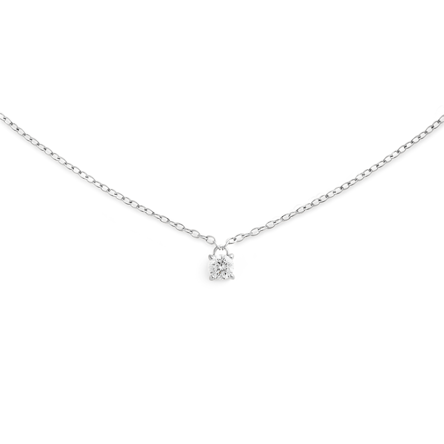 Delicate Mirelle Solitaire Necklace Silver featuring a petite white cubic zirconia stone set on a fine, polished silver chain for a minimalist and elegant look.