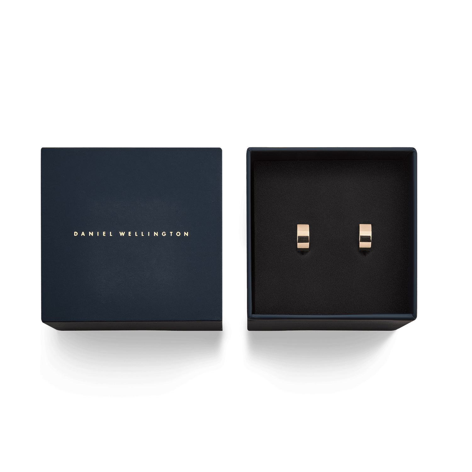 Line Earring Polished Rose Gold 5.5mm presented in a sleek Daniel Wellington gift box, showcasing the compact squared hoop design and polished rose gold finish, ideal for gifting or adding to your jewellery collection.