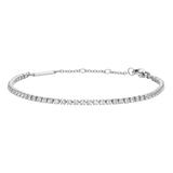 Classic Tennis Bracelet Silver featuring a row of sparkling cubic zirconia crystals set in a slim, adjustable stainless steel chain with a secure clasp.