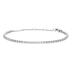 Classic Tennis Bracelet Silver featuring a row of sparkling cubic zirconia crystals set in a slim, adjustable stainless steel chain with a secure clasp.