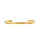 Minimalist Arch Cuff Gold 4mm bracelet with a softly rounded shape, mirror-polished gold finish, and open-ended adjustable design, crafted from stainless steel and PVD plated gold.