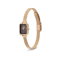 Daniel Wellington Quadro Mini Crystal Zodiac Evergold Set with a rectangular gold case framed by crystals, black mother of pearl dial, and an adjustable gold mesh strap, designed for women who appreciate elegant and personalised accessories.