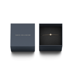 Pavé Crystal Pendant Bracelet Gold displayed in an elegant Daniel Wellington gift box, highlighting its sphere-shaped pavé bead and delicate gold chain.