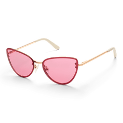 Lynx Steel Pink Gradient Rose Gold sunglasses with a rose gold stainless steel cat eye frame, pink gradient nylon lenses, and comfortable acetate temple tips.