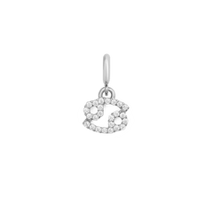 Cancer zodiac watch charm in polished silver, featuring a delicate astrological symbol embellished with cubic zirconia crystals, crafted for Daniel Wellington watches or bracelets.