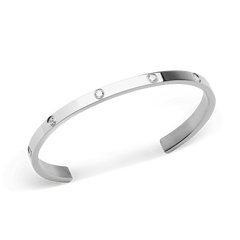 Classic Lumine Bracelet Silver 5.5mm with a slim, open bangle design in polished stainless steel, featuring evenly spaced cubic zirconia crystals for a refined, minimalist look.
