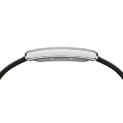 Side profile of the Bound Black Crocodile Silver watch highlighting its slim rectangular stainless steel case and black leather strap, designed for comfortable everyday wear.