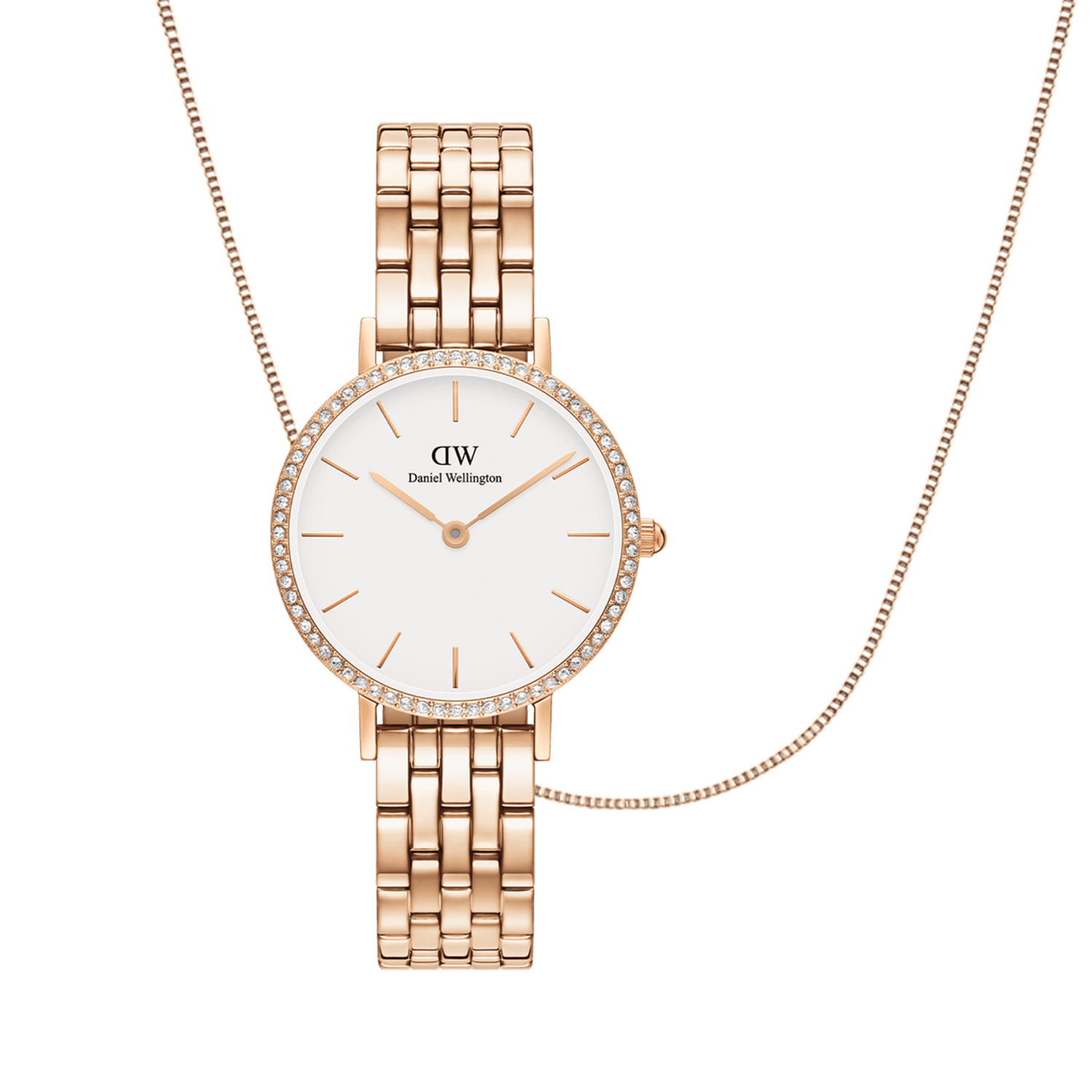 Petite Lumine Bezel 5-Link Melrose + Box Chain Necklace