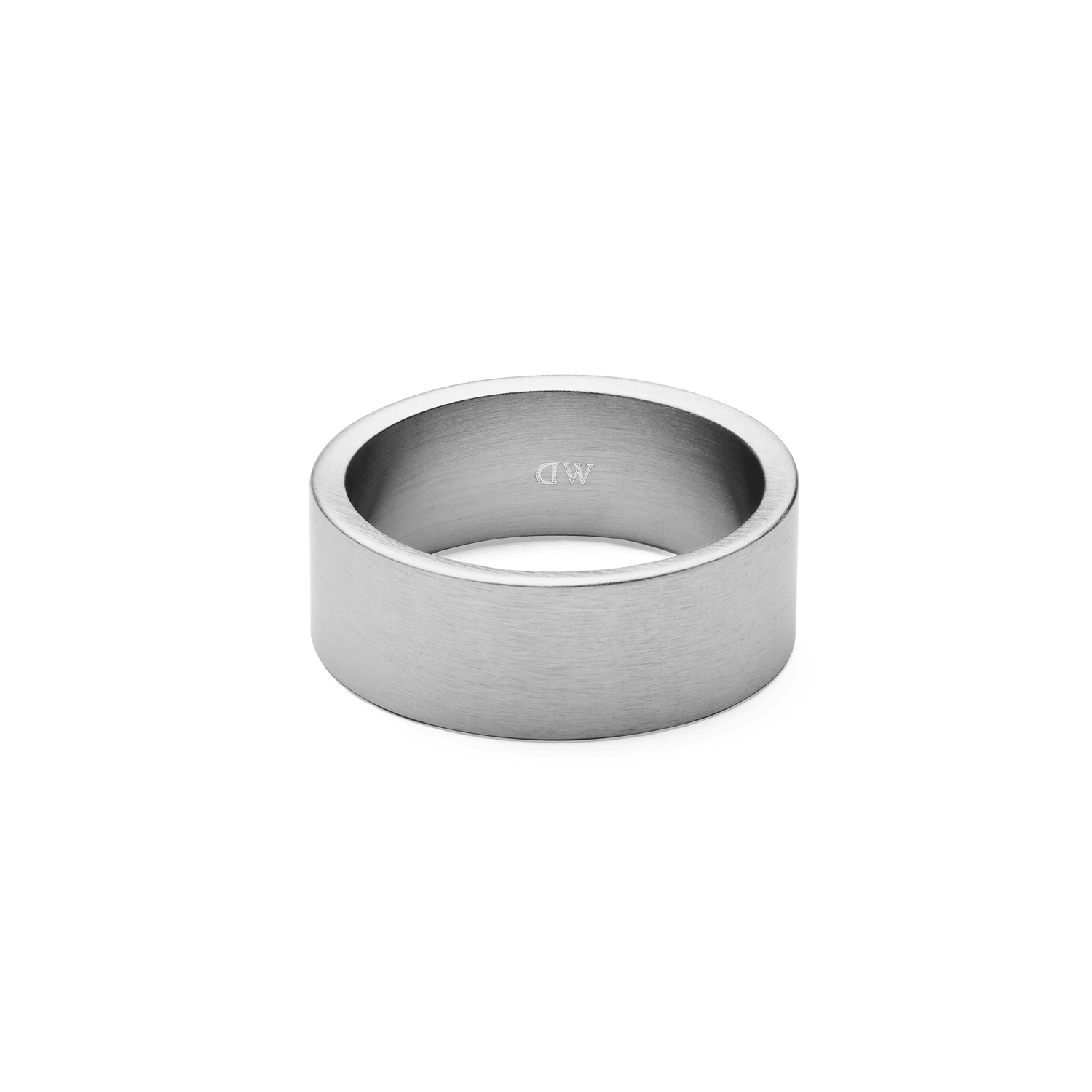 Line Ring Brushed Silver 8mm featuring a wide brushed silver band with clean lines and a polished inner curve, crafted from stainless steel for a modern minimalist look.