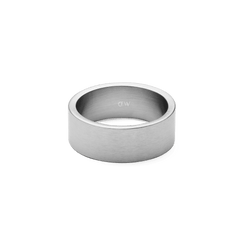 Line Ring Brushed Silver 8mm featuring a wide brushed silver band with clean lines and a polished inner curve, crafted from stainless steel for a modern minimalist look.