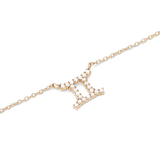 Gold chain necklace with a Gemini zodiac pendant, set with sparkling hand-placed crystals for a polished and personal finish.