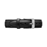 Black Sheffield Strap Silver with genuine leather, neat black stitching, and a polished silver buckle, designed for a comfortable and timeless watch upgrade.