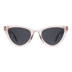 Lynx Bio-Acetate Clear Pink/Black cat eye sunglasses with a transparent pink bio-acetate frame and dark black nylon lenses, offering UV400 protection and a modern, stylish look for women.