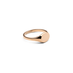 Classic Mini Signet Ring Rose Gold shown from a side angle, highlighting its slim band, polished rose gold finish, and minimalist flat top design.