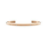 Slim rose gold cuff bracelet featuring six sparkling crystals and a minimalist design, crafted for women and suitable for stacking or pairing with other jewellery.