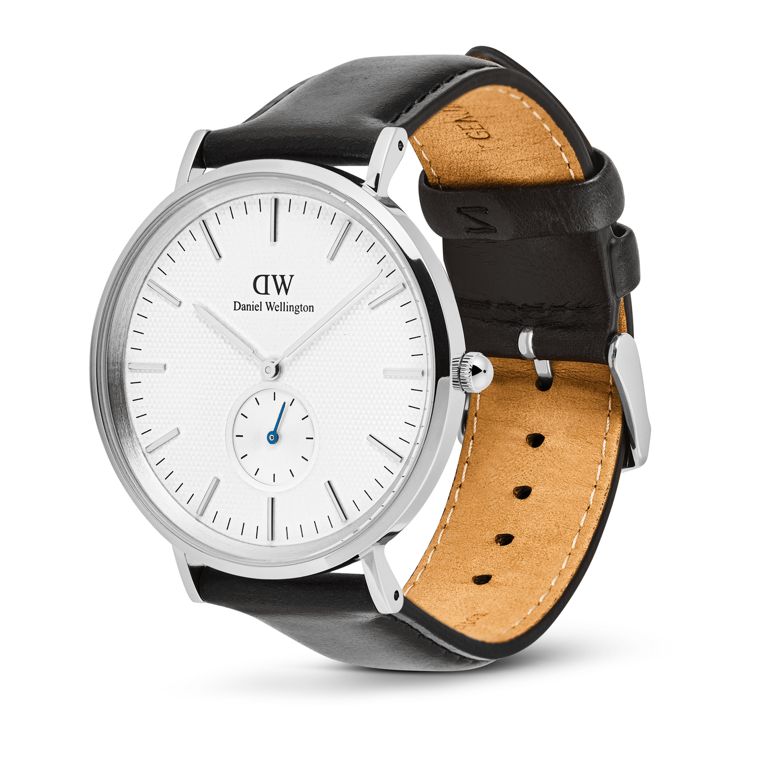 Classic Multi-Eye Sheffield Off-white Sunray Silver men’s watch with a 40mm round dial, off-white sunray finish, blue-tinted sub-second hand, minimalist markers, and a stitched black leather strap with pin buckle.