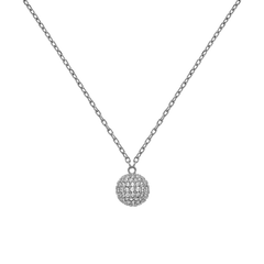 Silver Pavé Crystal Pendant Necklace featuring a spherical pavé pendant set with sparkling cubic zirconia crystals on a classic adjustable chain, shown against a plain background.
