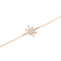 Close-up of the Mirelle Star Bracelet Rose Gold, featuring a delicate rose gold chain and a star-shaped charm set with sparkling white cubic zirconia crystals.