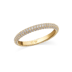 Gold pavé ring for women with a 3mm band, featuring rows of sparkling crystals set in polished gold for a refined and elegant look.
