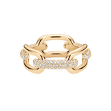 Crystal Link Ring Gold featuring chunky gold-plated links and pavé cubic zirconia crystals, designed with a modern, bold style and a polished finish.