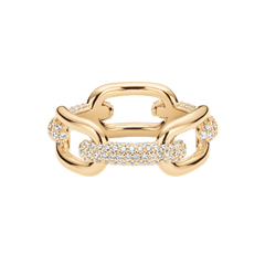 Crystal Link Ring Gold featuring chunky gold-plated links and pavé cubic zirconia crystals, designed with a modern, bold style and a polished finish.