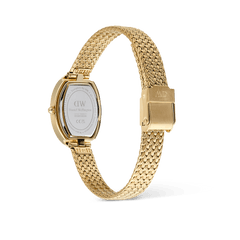 Rear view of the Juliette Braided Mesh White Sunray Gold ladies watch, showing the engraved case back, gold braided mesh strap, and fold-over clasp for a secure and comfortable fit.