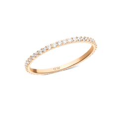 A slim rose gold eternity ring featuring a continuous row of white cubic zirconia crystals set in a delicate 1.4 mm band, crafted for a refined and modern look.