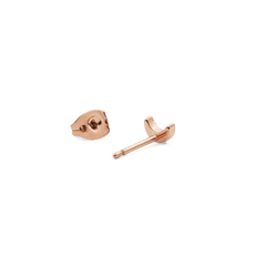 Crystal Moon Stud Rose Gold earring shown from the side with its butterfly backing, highlighting the petite crescent shape and polished rose gold finish.