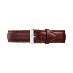 Brown leather Tapered St Mawes Strap Silver with subtle stitching and a polished silver stainless steel buckle, designed for a 21mm fit and suitable for both casual and formal wear.