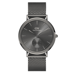 Classic Multi-Eye Mesh Graphite men's watch featuring a graphite sunray dial, minimalist markers, and a grey stainless steel mesh strap with a secure buckle.