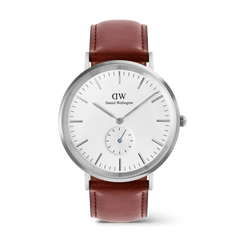 Classic Multi-Eye St Mawes Off-white Sunray Silver men's watch with a round silver case, minimalist markers, blue-tinted sub-second hand, and a stitched brown leather strap.