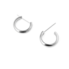 Daniel Wellington Arch Earring Silver 12mm hoop earrings with a polished silver finish, featuring a rounded profile and classic pin closure, displayed side by side on a plain background.