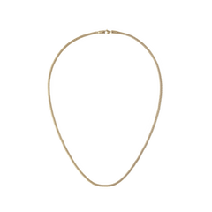 Gold mesh chain necklace with a subtle shine and bold width, featuring a secure lobster clasp and a smooth, modern design suitable for both casual and formal wear.