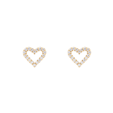 A pair of Mirelle Heart Earring Gold stud earrings featuring open heart shapes outlined with sparkling white cubic zirconia crystals and a polished gold finish.