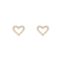 A pair of Mirelle Heart Earring Gold stud earrings featuring open heart shapes outlined with sparkling white cubic zirconia crystals and a polished gold finish.