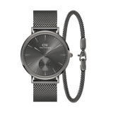 Classic Multi Eye Mesh Graphite & Bracelet set featuring a graphite dial watch with minimalist markers and a matching slim mesh bracelet, both in a monochrome finish for a refined, modern look.
