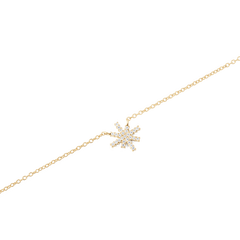 Close-up of the Mirelle Star Necklace Gold, showing a fine gold chain with a star-shaped pendant encrusted with white cubic zirconia crystals.