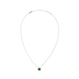 Delicate rose gold necklace with an adjustable chain, featuring a round domed malachite pendant framed by a halo of white cubic zirconia crystals.