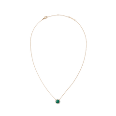 Delicate rose gold necklace with an adjustable chain, featuring a round domed malachite pendant framed by a halo of white cubic zirconia crystals.
