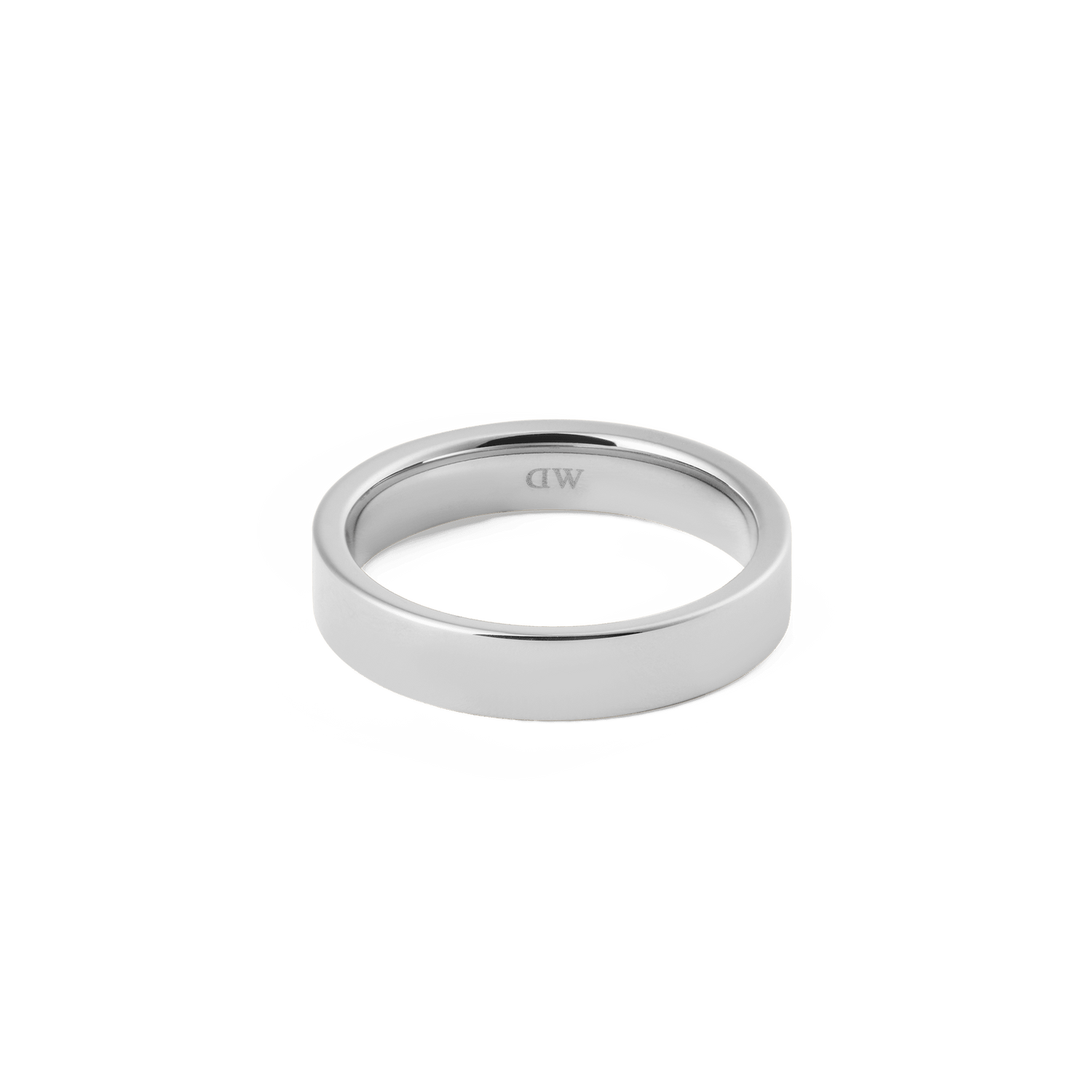 Classic Line Ring Polished Silver 4.5mm with a smooth, reflective finish and minimalist design, featuring a discreet logo engraved inside the band.