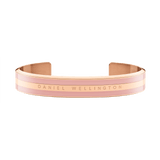 Emalie Bracelet Dusty Rose Rose Gold showcases a wide cuff in soft pink enamel paired with rose gold stainless steel, featuring the Daniel Wellington logo for a modern, minimalist jewellery look.