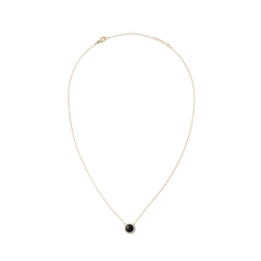 Gold necklace with an adjustable chain featuring a domed black agate pendant encircled by white cubic zirconia crystals, designed for a refined and modern look.