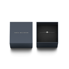 Pavé Crystal Pendant Bracelet Silver displayed in a sleek Daniel Wellington gift box, highlighting the elegant pavé ball pendant and delicate chain for a stylish gifting presentation.
