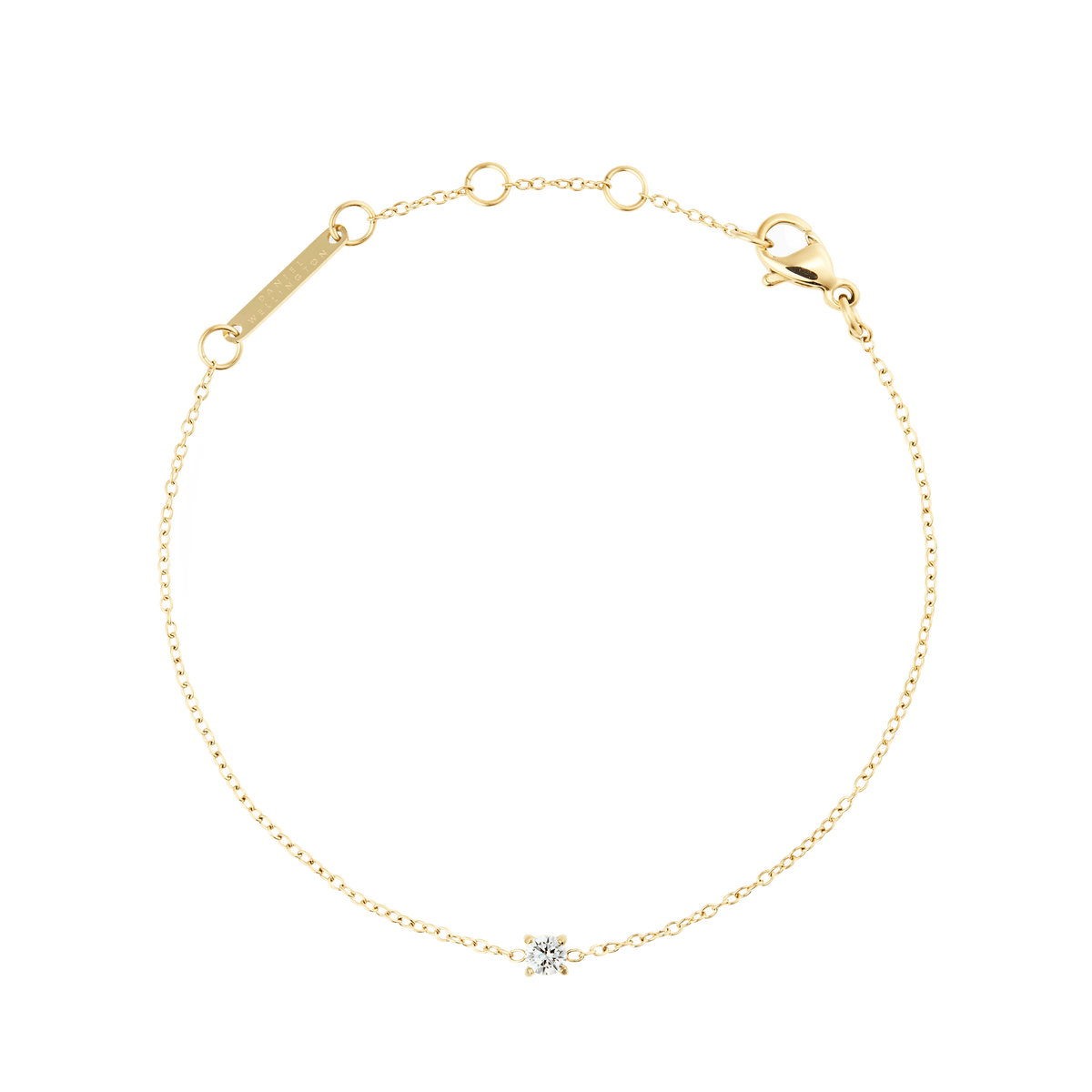 Delicate gold bracelet featuring a slim adjustable chain with a single white cubic zirconia stone set at the centre, designed for a refined and minimalist look.