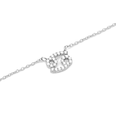Close-up of the Crystal Zodiac Chain Necklace Silver featuring a Cancer zodiac pendant encrusted with sparkling hand-set crystals on a fine silver chain.