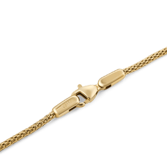 Close-up of the Tide Mesh Bracelet Evergold 1.8 showing its slim gold mesh design, polished finish, and secure lobster clasp.