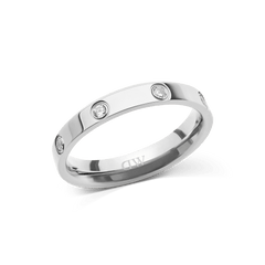 Polished silver ring with a 4 mm band, featuring eight evenly spaced cubic zirconia stones set into the surface for a refined, modern look.